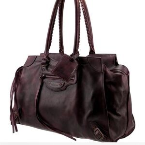 Balenciaga Burgundy Leather Tote Bag
